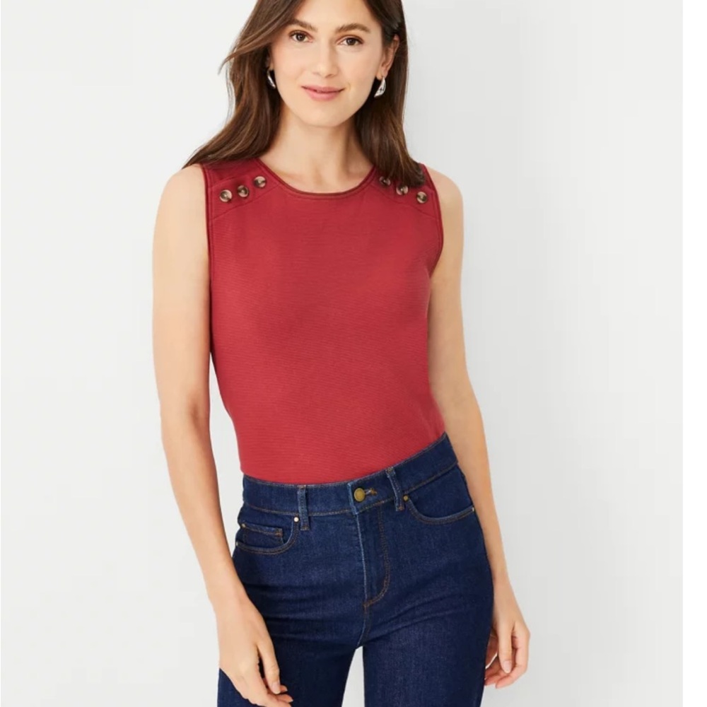 Ann Taylor Red Tank Top with Button Accents